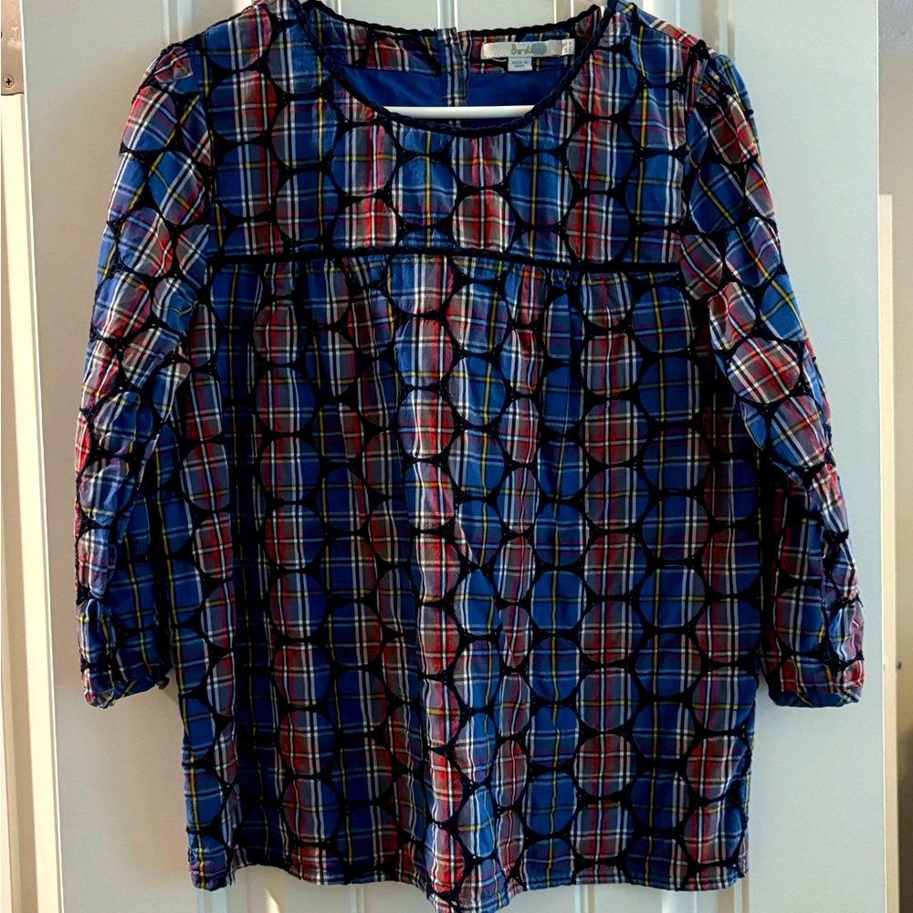 Boden plaid and embroidered top size 10